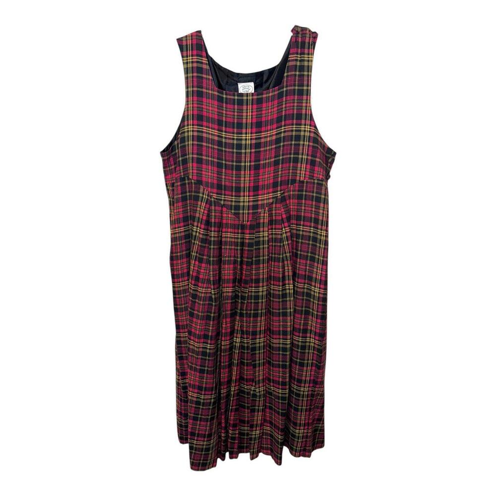 Vintage Laura Ashley Cotton & Wool Red & Black Plaid Jumper Dress Sz 12